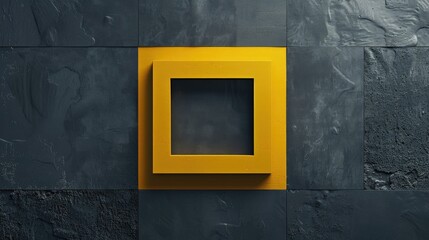 A single yellow box is attached to a gray or white wall, with no surrounding context