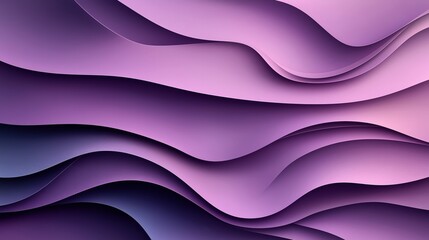 Abstract composition with layered, undulating forms in shades of purple, creating a sense of depth and movement through smooth curves and gradients.
