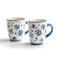 Charming snowflake mugs with blue accents for cozy winter beverages