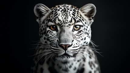 Obraz premium a Spotted leopard facing at the camera on a black background : Generative AI