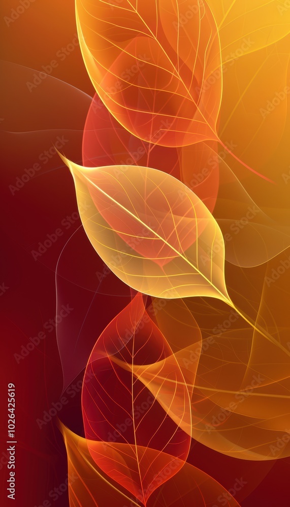 Aufkleber minimalistic autumn abstract background with flowing leaf outlines in golden yellow and deep red gra