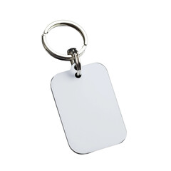 Blank keychain tag with metal ring on transparent background