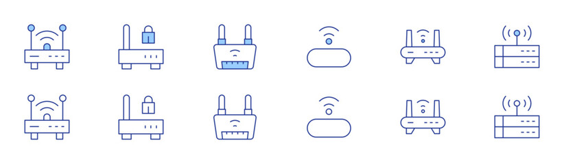 Router icon set in two styles, Duotone and Thin Line style. Editable stroke. router, wifi, wifi router, wireless router