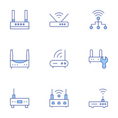 Router icons set. Line Duotone style, editable stroke. connection, router, wifi