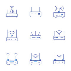 Router icons set. Line Duotone style, editable stroke. modem, router, wifi