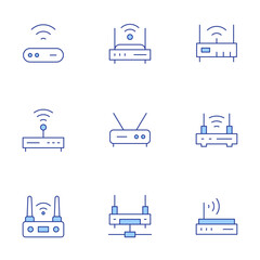Router icons set. Line Duotone style, editable stroke. router, wifirouter, wireless, wifi, modem