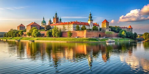Fototapeta premium Minimalist photo of Wawel Castle and Vistula River in Krakow