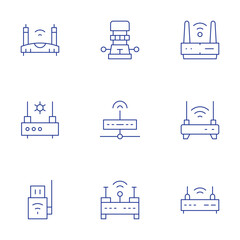 Router icons set. Thin Line style, editable stroke. router, wifi, wifirouter, modem, wirelessinternet