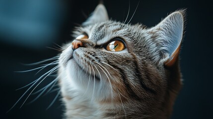 beautiful british shorthair cat looks up animal portrait selective focus copy space. : Generative AI