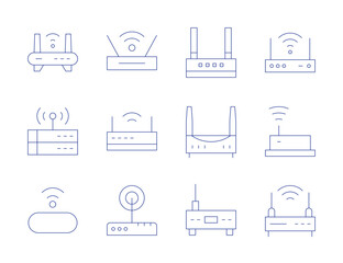 Router icons. Thin Line style, editable stroke. wifi, modem, router, wirelessrouter