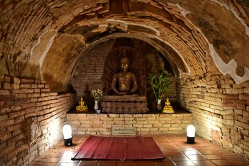 Inside the chapel as a tunnel of Wat Umong temple. Located in Chiang Mai, THAILAND.