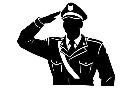 black police officer saluting, white background clip art preview