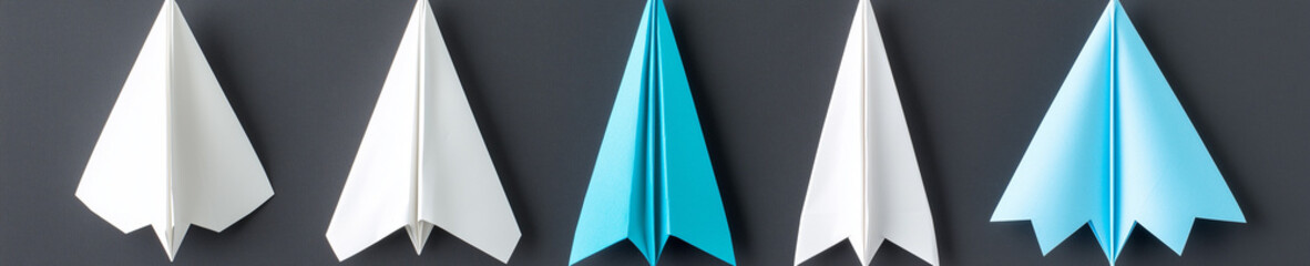 craftwork of paper plane in blue and white with black background, 3D illustration 