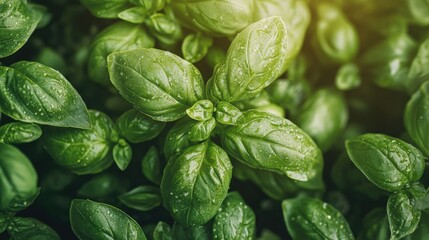 A close-up of fresh green herbs like basil and parsley in a kitchen garden, ready for cooking and adding flavor to meals.
