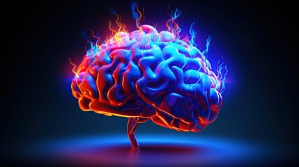 Human Brain with Neon Lights