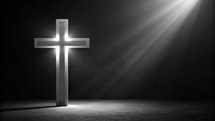 Naklejka premium Panoramic cross on black background for obituary notice funeral announcement necrology