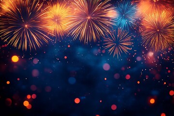 Fireworks display on a dark blue sky background. New Year celebration concept.  : Generative AI