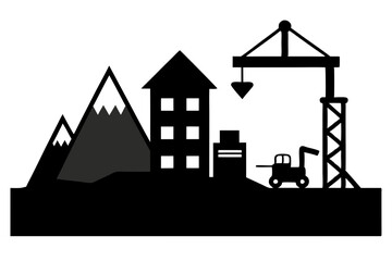 Construction site silhouettes | vector silhouette illustration on white background