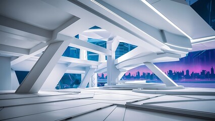 Obraz premium Abstract white interior highlights future. Polygon drawing . Architectural background. 3D illustration and rendering