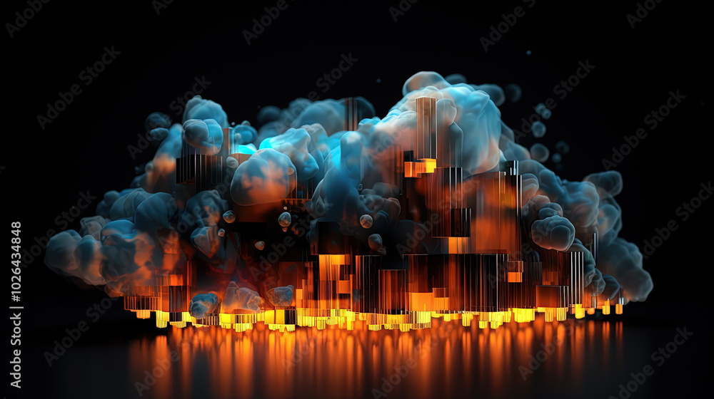 Poster Cloud shaped technology abstraction. Connection and data storage concept