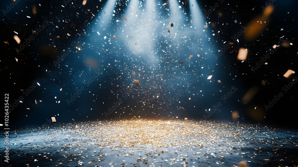 Poster 4. **enchanting event scene**: capture a magical stage atmosphere featuring a rain of golden confett