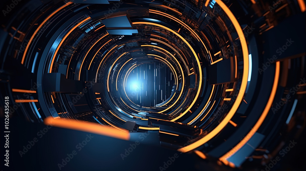 Poster Technology abstract background with hud styled round interface elements in neon tech light.