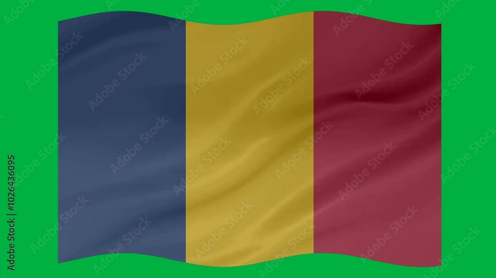 Poster chad waving flag loop animation with glowing 3d shade isolated on green background