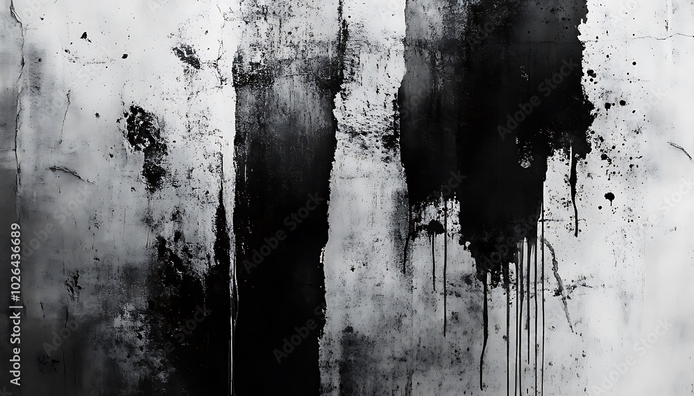 Aufkleber a textured abstract background with black ink drips and splatters on a gray surface, creating a mood