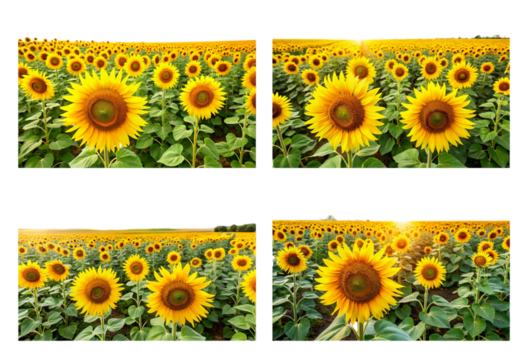 Set of picturesque sunflower field png