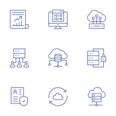Data icons set. Thin Line style, editable stroke. data analysis, data storage, data security, cloud data, data protection, encryption, cloud database, sync