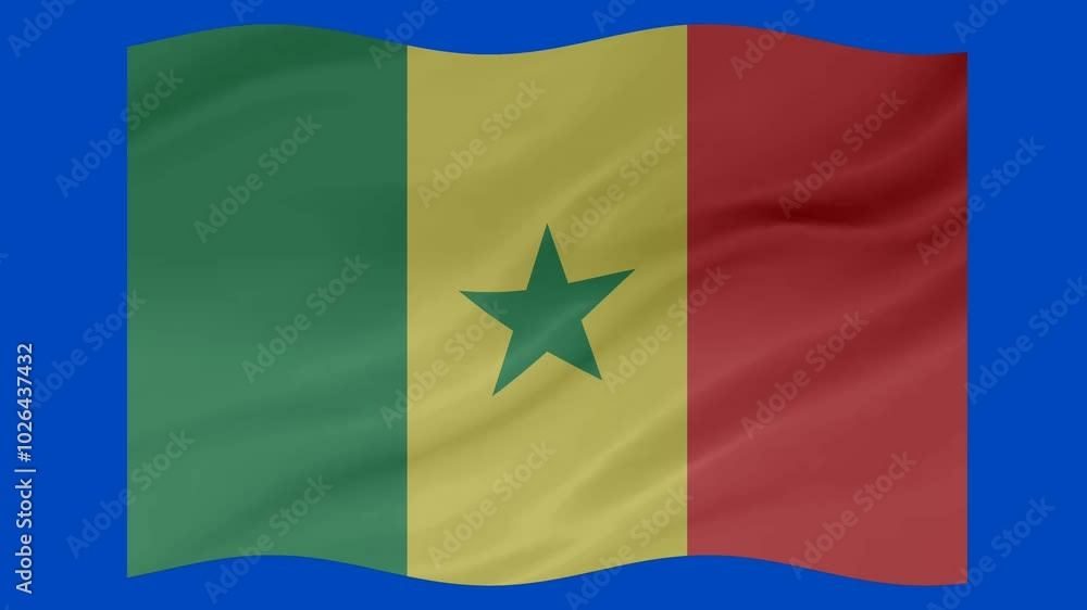 Aufkleber senegal waving flag loop animation with glowing 3d shade isolated on blue background