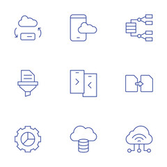Data icons set. Thin Line style, editable stroke. iot, data transfer, filtering, graphic, transfer, cloud data, data