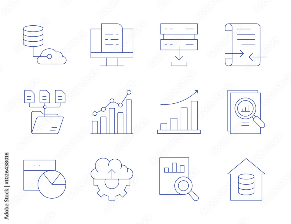 Poster data icons. thin line style, editable stroke. data analysis, cloud uploading, analytics, analysis, d