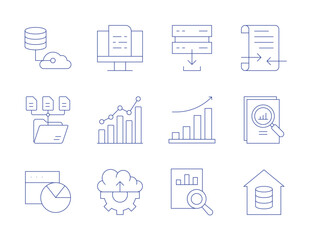 Data icons. Thin Line style, editable stroke. data analysis, cloud uploading, analytics, analysis, data warehouse, folder, pie chart