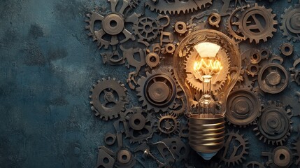 A conceptual image showcasing business innovations with a lightbulb and gears representing creative solutions in a corporate setting.