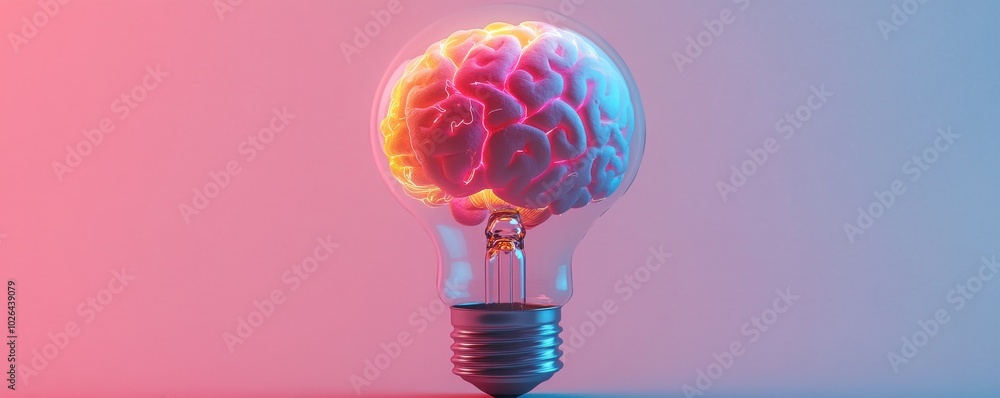 Poster an illuminated light bulb with a colorful brain inside representing creativity and innovation in a s