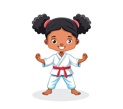 Cute little karate girl in karate pose vector illustration design