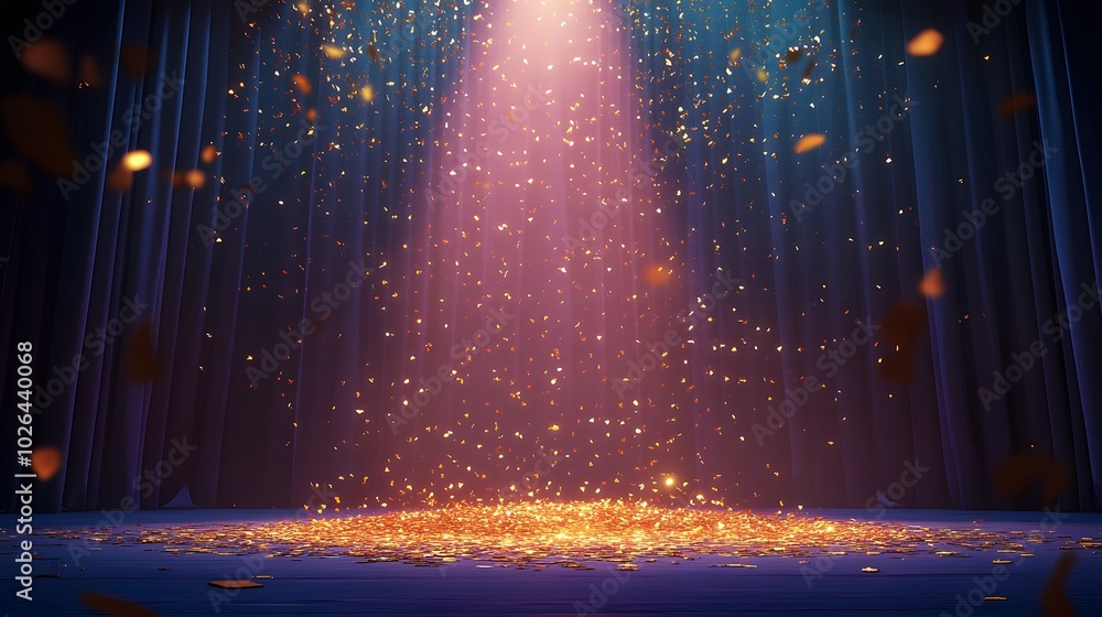 Poster 3. **joyful night scene**: design a captivating image of a stage illuminated by a striking light bea