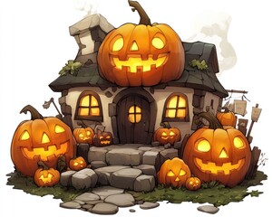 Cute Isometric Spooky Pumpkin House Art