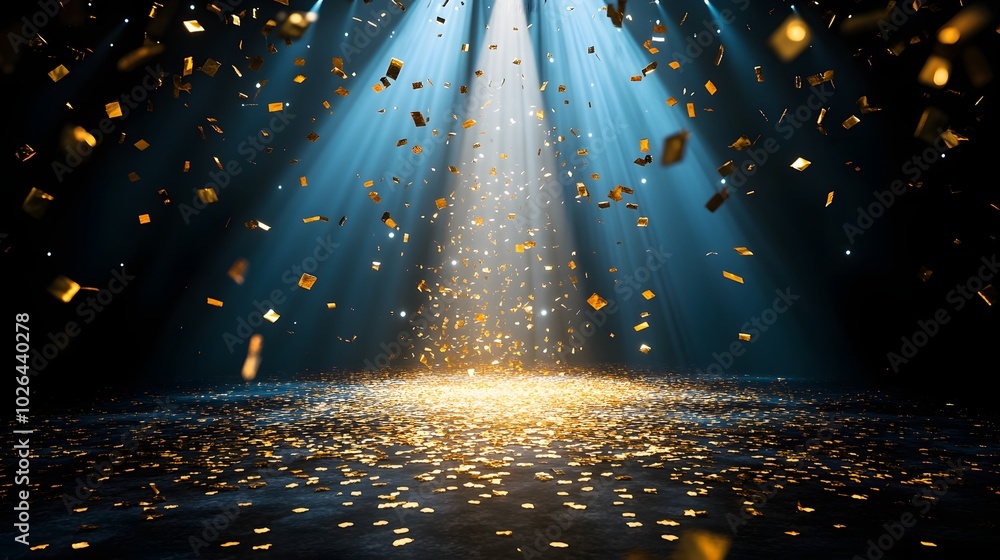 Poster 3. **joyful night scene**: design a captivating image of a stage illuminated by a striking light bea