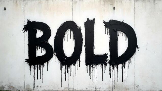 Bold black paint drips spelling BOLD on concrete wall