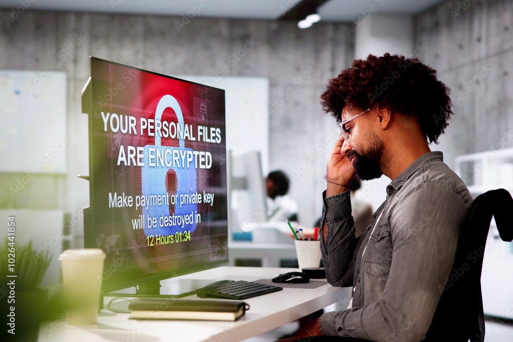 Poster ransomware extortion attack. hacked laptop password