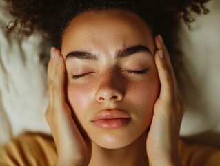 Fototapeta premium Young Woman Experiencing Headache and Discomfort