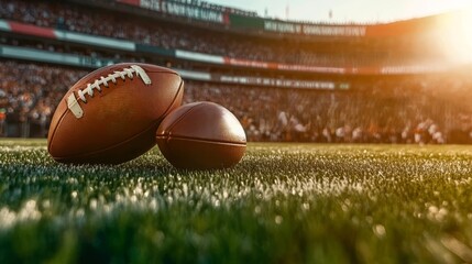 Closeup of a Football Helmet and Ball on the Field