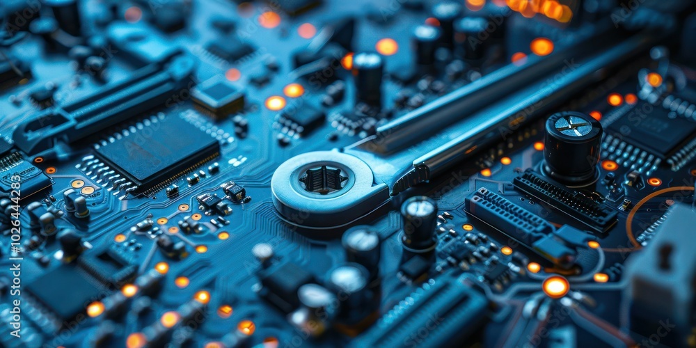 Poster conceptual image of digital tools used in computer repair.