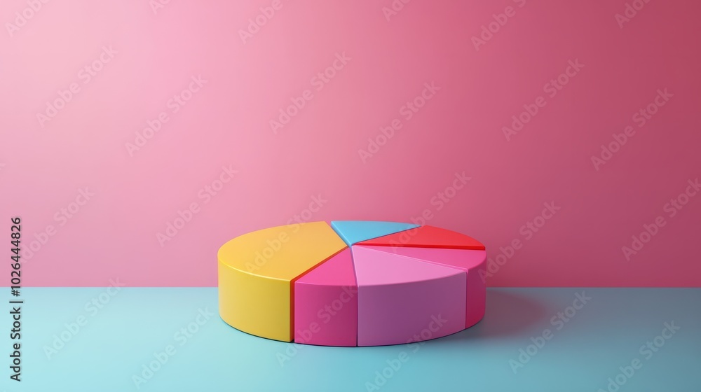 Poster colorful pie chart on a clean background, representing data distribution and analysis in a modern de