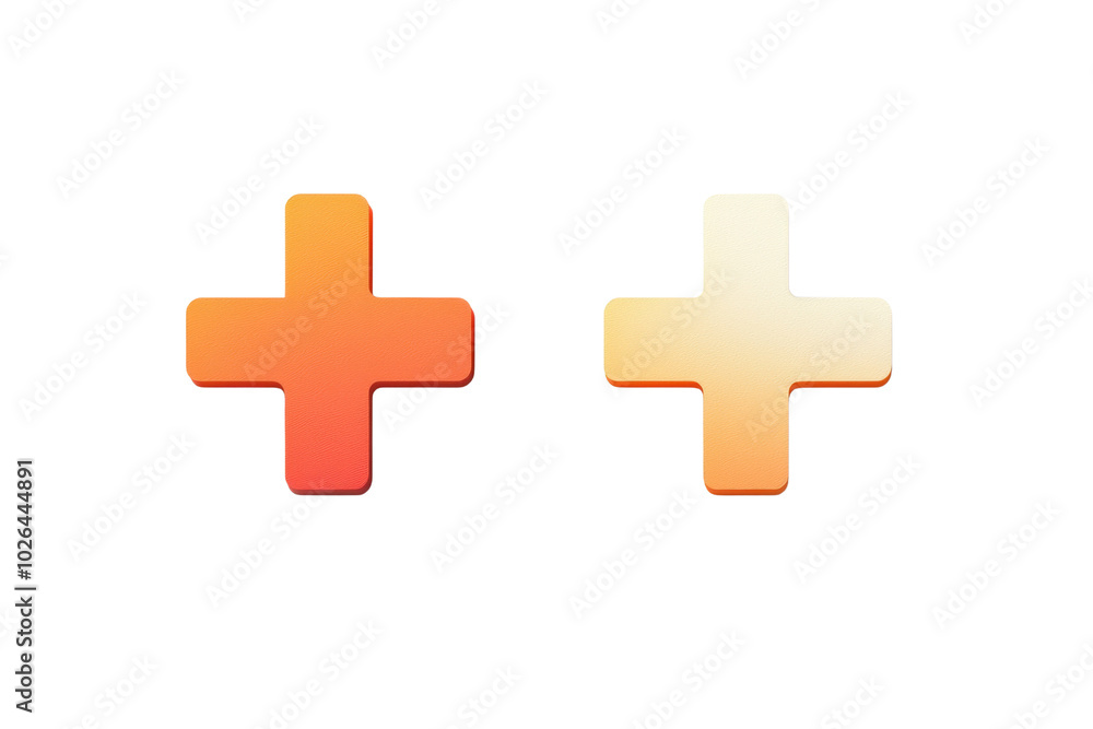 Poster two vibrant, glossy gradient plus signs on a light background, symbolizing positivity and addition i