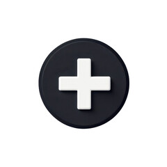 Obraz premium Minimalist black and white plus sign icon on dark background, symbolizing positivity and addition in a modern design style.