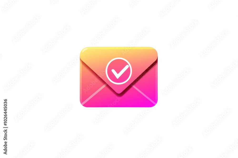Poster colorful envelope icon with a checkmark symbol, representing email verification or confirmation. ide