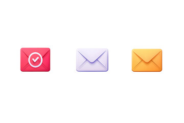 Vibrant email icons featuring three colorful envelopes with unique symbols, representing communication tools for digital correspondence.